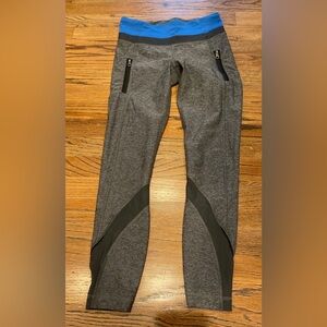 Lululemon Inspire Tight II Mesh Tights Heathered Black Gray Lakeside Blue Size 4